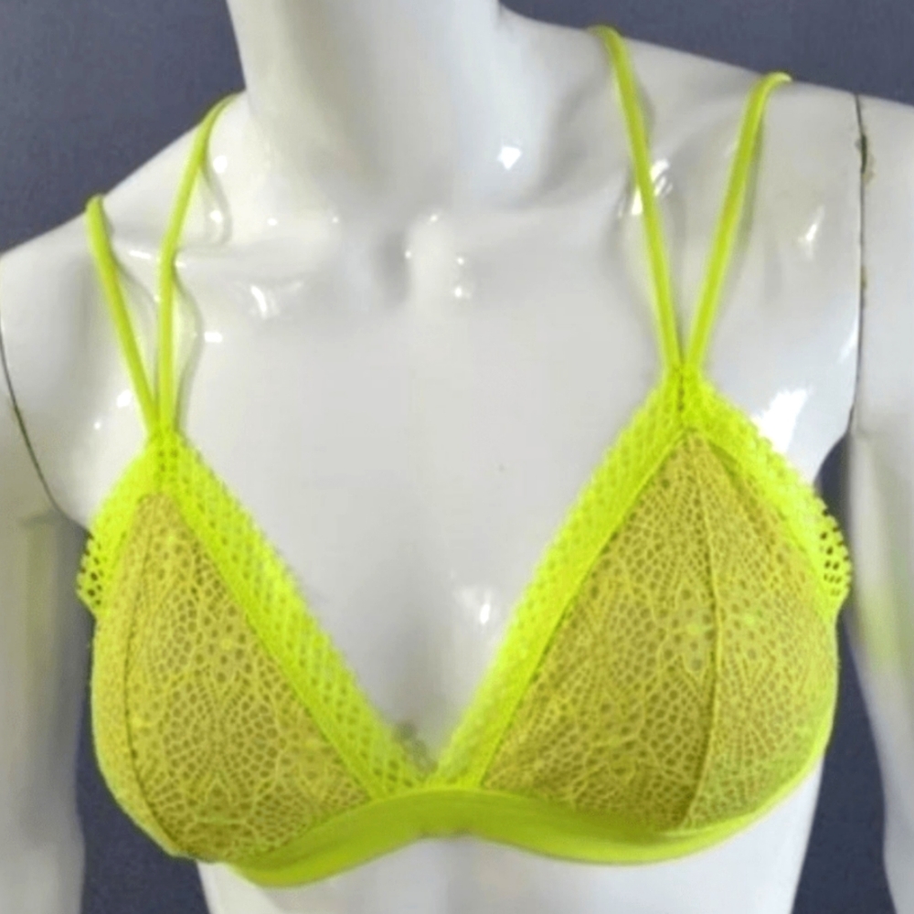 VICTORIA’S SECRET Neon Yellow Nude Lace Cross-Back Multi-Strap Padded Bralette